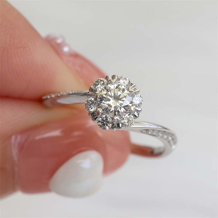 Korean Style Simulated Diamond Bouquet Proposal Ring With Swing Arm Design, Elegant Versatile Finger Ring