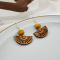 Vintage Bohemian Hollow Fan Shape Wooden Drop Earrings With Alloy Hooks And Bead Ethnic Statement Earrings view 4