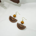 Vintage Bohemian Hollow Fan Shape Wooden Drop Earrings With Alloy Hooks And Bead Ethnic Statement Earrings view 2