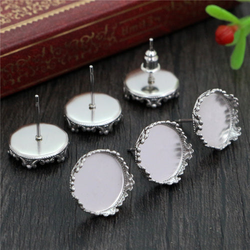12mm Stainless Steel Crown Ear Stud Posts With Tray Base For DIY Earring Accessories Earrings