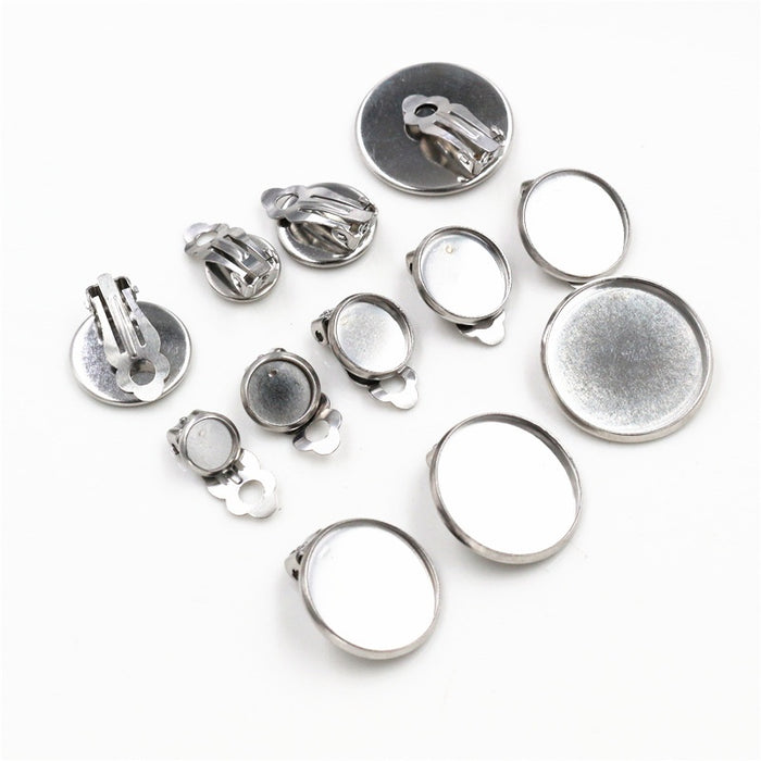 6-20mm Stainless Steel DIY Earring Stud Bezels And Non Pierced Ear Clips Accessories 1-2g Earrings