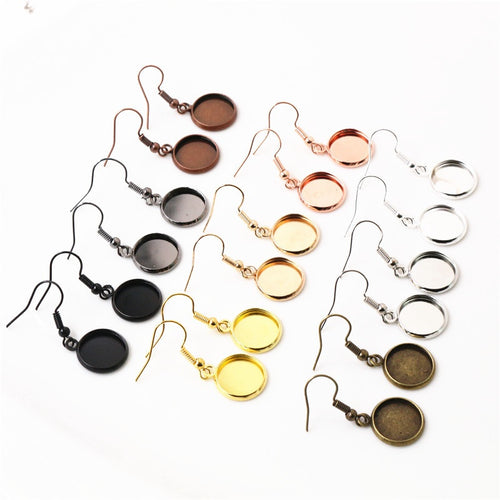 8-20mm Round Blank Earring Hook Base Settings, Plated Cabochon Findings For DIY Jewelry 1g Earrings