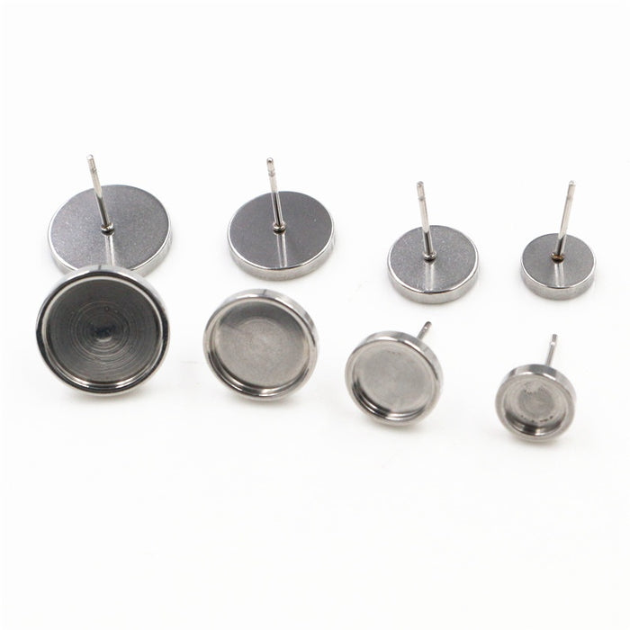 Stainless Steel 6/8/10/12mm Thickened Earring Post Cup Bases Stone Setting Stud Findings 1g Earrings