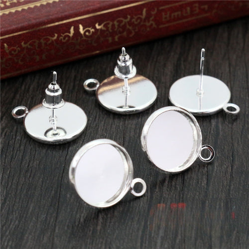12mm Iron Earring Post Tray Stud Bases With Loop For DIY Earrings Jewelry Accessories No Backs