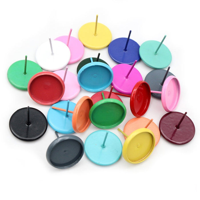 20pcs Pack 8/10/12mm Color Tray Ear Stud Pins For DIY Earrings Jewelry Findings Without Backs