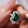 Emerald Green Square Princess Ring, European Crown Floral Engagement Jewelry For Women view 3