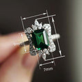 Emerald Green Square Princess Ring, European Crown Floral Engagement Jewelry For Women view 4