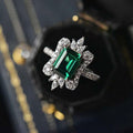 Emerald Green Square Princess Ring, European Crown Floral Engagement Jewelry For Women view 1