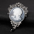 Blue Silver Tone Woman Portrait Crystal Metal Brooch Pin 2 x 5 cm view 4