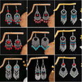 Vintage Round Hollow Ethnic Bohemian Turquoise Tassel Earrings For Travel Souvenir view 1