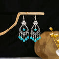 Vintage Round Hollow Ethnic Bohemian Turquoise Tassel Earrings For Travel Souvenir view 3