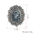 Black Silver Tone Woman Portrait Crystal Metal Brooch Pin view 3