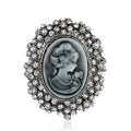 Black Silver Tone Woman Portrait Crystal Metal Brooch Pin view 1