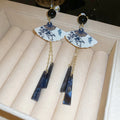 New Chinese Style Resin Fan Tassel Drop Earrings Retro Geometric Long Ear Hook Jewelry view 2
