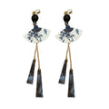 New Chinese Style Resin Fan Tassel Drop Earrings Retro Geometric Long Ear Hook Jewelry view 5