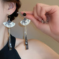 New Chinese Style Resin Fan Tassel Drop Earrings Retro Geometric Long Ear Hook Jewelry view 3