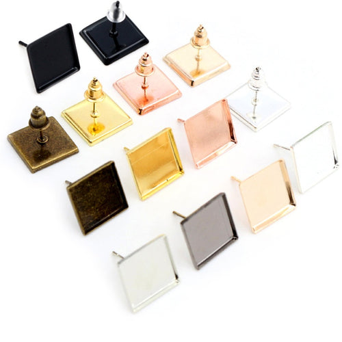 12mm Square Tray Stud Earring Base Post Without Ear Backs For DIY Earring Jewelry Accessories Stud Earrings