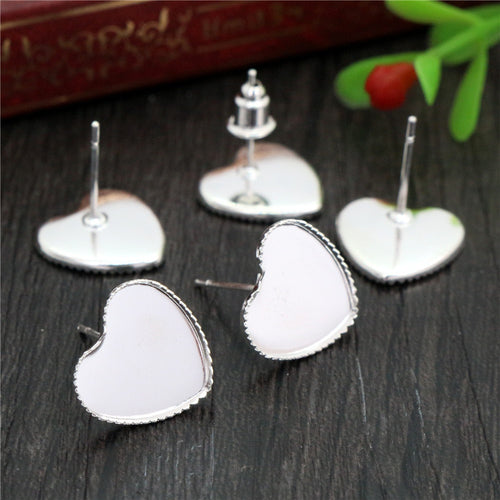 12mm Heart Tray Iron Plated Ear Stud Pins Base For DIY Earring Jewelry Findings Without Backs Earrings