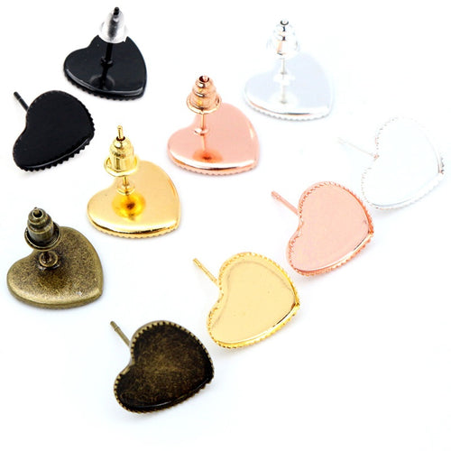 12mm Heart Tray Iron Plated Ear Stud Pins Base For DIY Earring Jewelry Findings Without Backs Earrings