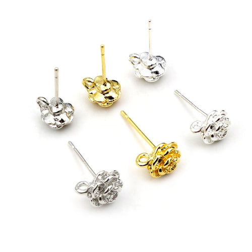 9x6mm Pure Copper Rose Flower Stud Earring Posts For DIY Earring Jewelry Findings Stud Earrings