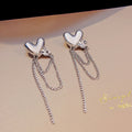 Elegant Korean Silver Needle Heart Rhinestone Long Tassel Chain Drop Earrings view 3