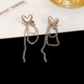 Elegant Korean Silver Needle Heart Rhinestone Long Tassel Chain Drop Earrings view 2