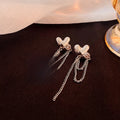 Elegant Korean Silver Needle Heart Rhinestone Long Tassel Chain Drop Earrings view 4