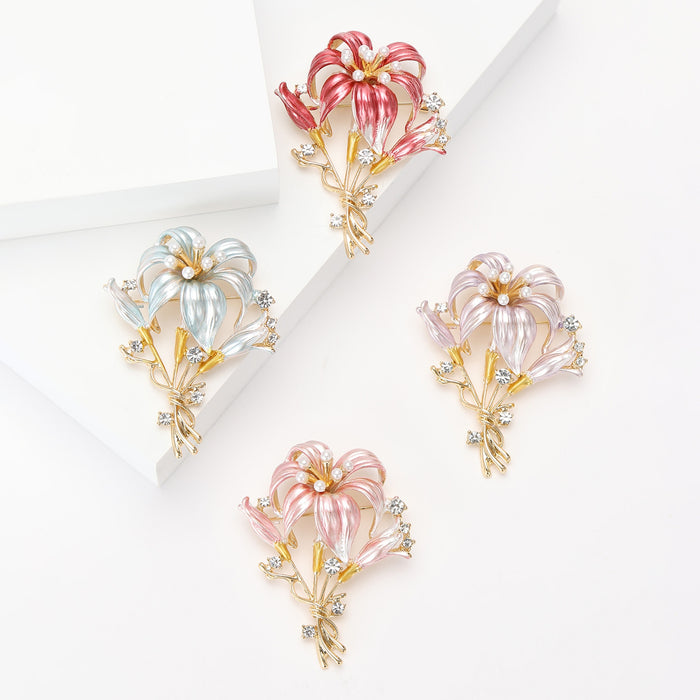 Alloy Enamel Lily Bouquet Brooch Pin For Elegant Clothing Decoration