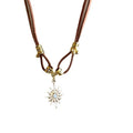 Copper Rhinestone Sun Star Faux Leather Necklace, Vintage Luxury Collarbone Style view 5