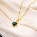 European American Vintage Emerald Green Heart Necklace, Rhinestone Collarbone Chain For Women view 1