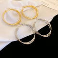 Chic Geometric Copper Hoop Earrings With Silver Posts Minimalist Round Line Design For Women view 1