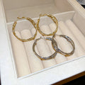 Chic Geometric Copper Hoop Earrings With Silver Posts Minimalist Round Line Design For Women view 3