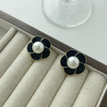 Elegant Enamel Camellia Flower Stud Pearl Alloy Silver Needle Light Luxury Women Earrings view 2