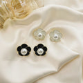 Elegant Enamel Camellia Flower Stud Pearl Alloy Silver Needle Light Luxury Women Earrings view 1
