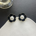 Elegant Enamel Camellia Flower Stud Pearl Alloy Silver Needle Light Luxury Women Earrings view 4