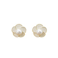 Elegant Enamel Camellia Flower Stud Pearl Alloy Silver Needle Light Luxury Women Earrings view 5