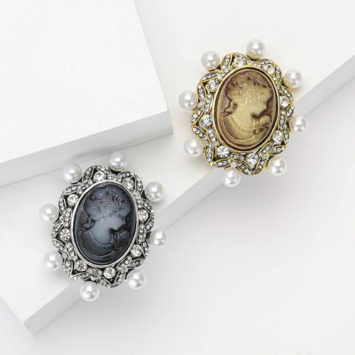 Alloy Pearl Lady Portrait Brooch For Vintage Womens Coat Decoration