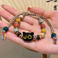 Cute Ceramic Cat Beaded Bracelet New Chinese Style Sweet Fresh Animal Charm Jewelry view 1