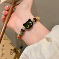 Cute Ceramic Cat Beaded Bracelet New Chinese Style Sweet Fresh Animal Charm Jewelry view 4