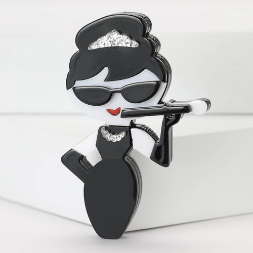 Acrylic Smoking Lady Brooch Pin For Creative Womens Clothing Decoration