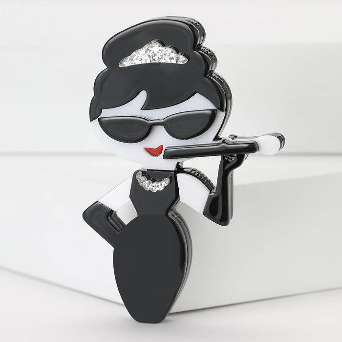 Acrylic Smoking Lady Brooch Pin For Creative Womens Clothing Decoration
