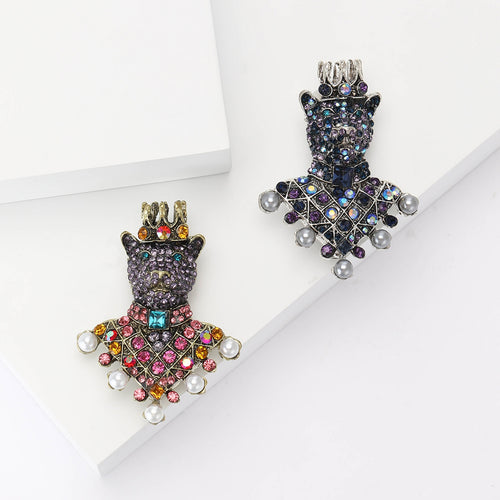 Alloy Rhinestone Crown Bear Brooch Pin For Trendy Apparel
