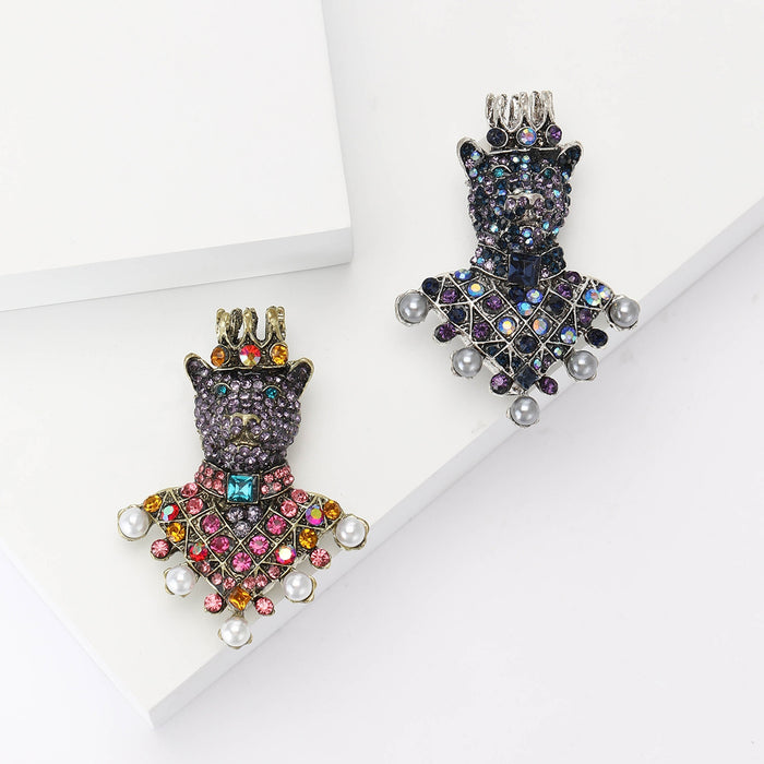 Alloy Rhinestone Crown Bear Brooch Pin For Trendy Apparel