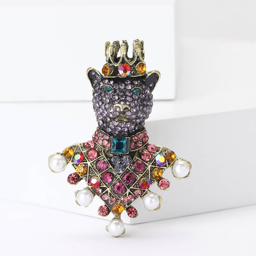 Alloy Rhinestone Crown Bear Brooch Pin For Trendy Apparel