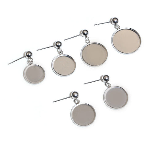 12-18mm Tray Round Bead Stainless Steel Ear Stud Pins With Pendant For DIY Earring Findings Earrings