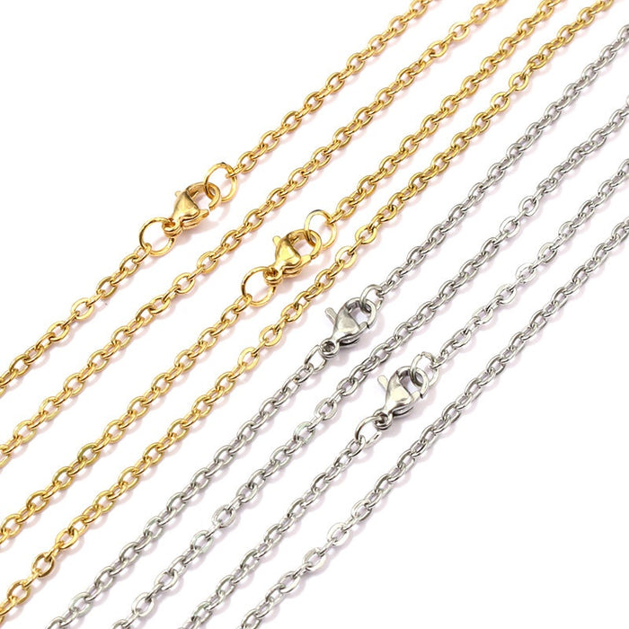 3x2mm Stainless Steel Necklace Extender Chain With Lobster Clasp 50cm/70cm For DIY