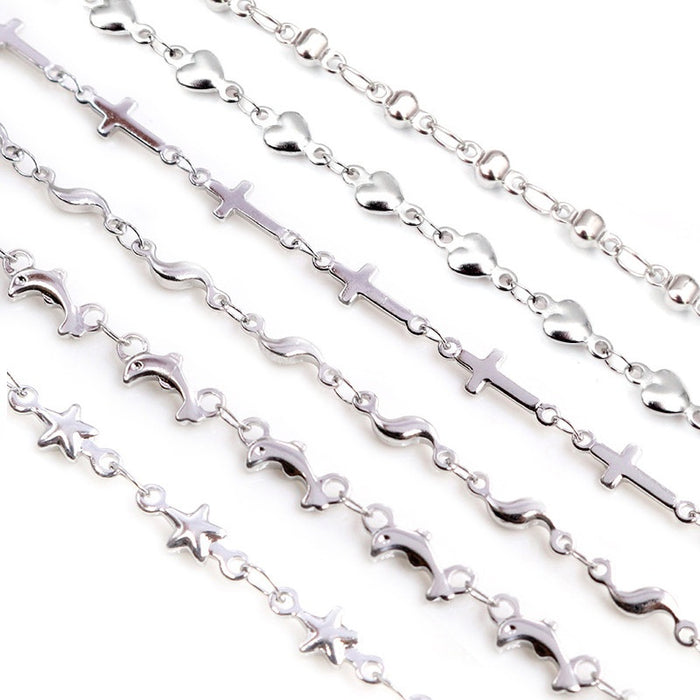 Stainless Steel Cross Heart Star Dolphin Chain For DIY Long Necklace Bracelet Jewelry Making