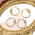 Matte Metal Knot Hoop Earrings, Elegant Rope Knot Ear Cuffs For Women Statement Jewelry view 2