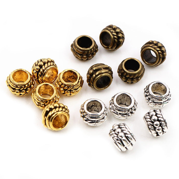 8x6mm Handmade Vintage Alloy Spacer Beads 3.7mm Large Hole For DIY Bracelet Necklace Making