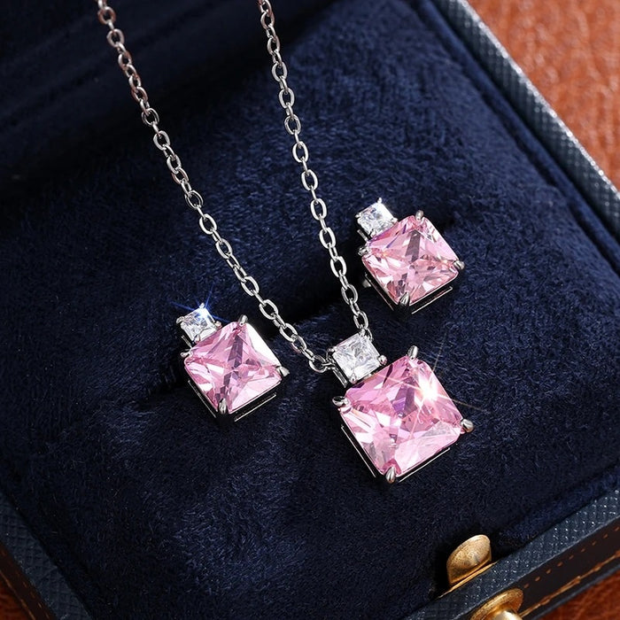 European American Sugar Cube Perfume Bottle Earrings Necklace Set, Faux Ice Flower Jewelry Gift